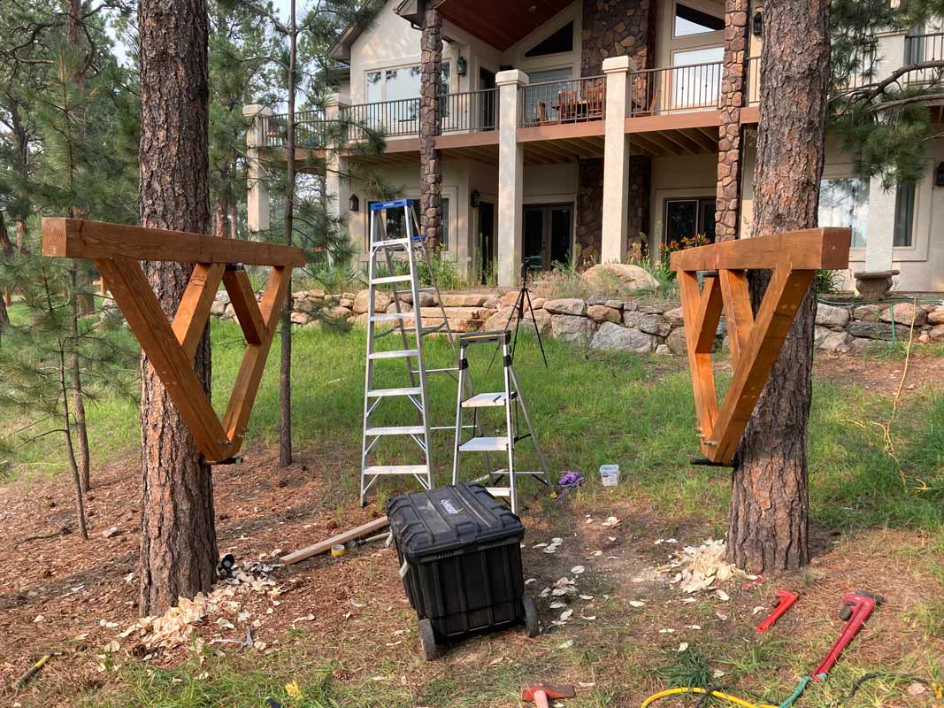 Treehouse braces attached to the trees