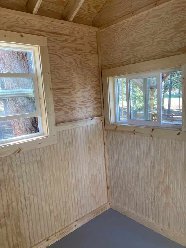 Inside of treehouse is custom built from sturdy materials